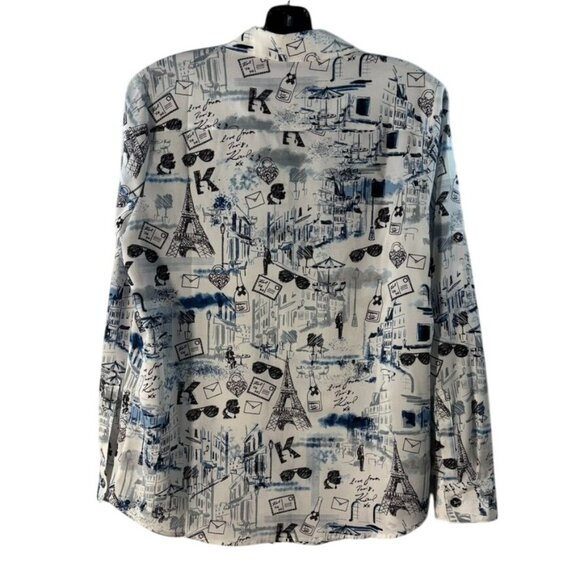 Karl Lagerfeld Paris Womens Graphic Print Long Sleeve Button-Down Shirt M 100% P - Picture 10 of 13